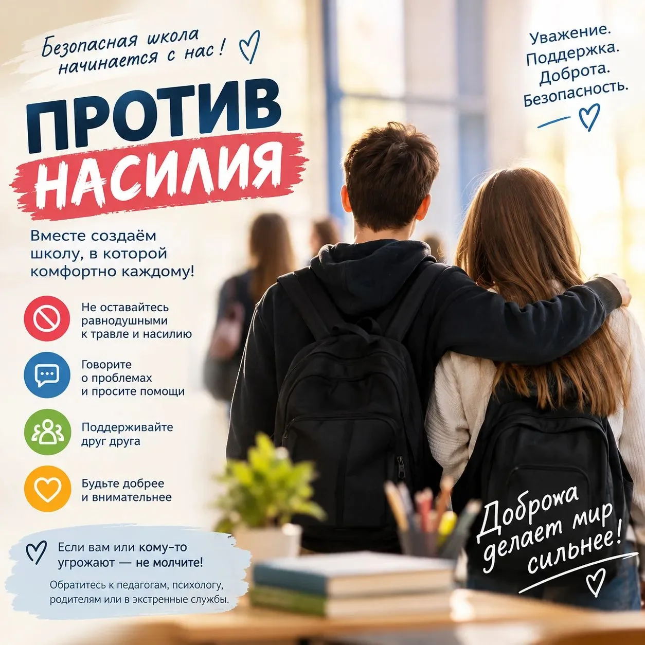 🕊️ Профилактика школьного насилия: безопасность начинается с каждого из нас