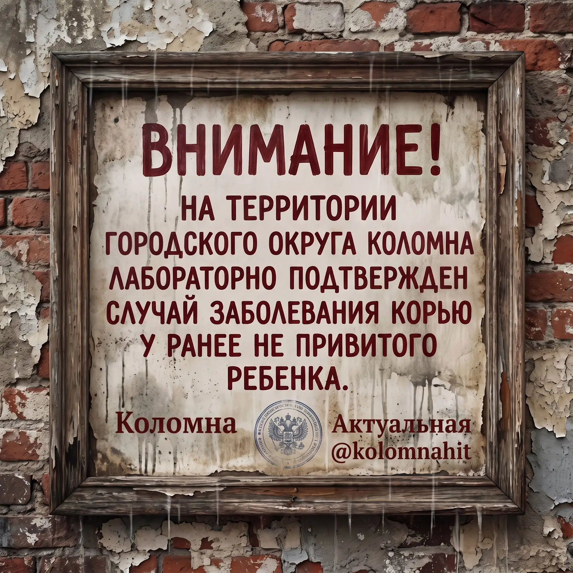 ⚡️⚡️⚡️На территории Городского округа Коломна лабораторно подтвержден случай заболевани...