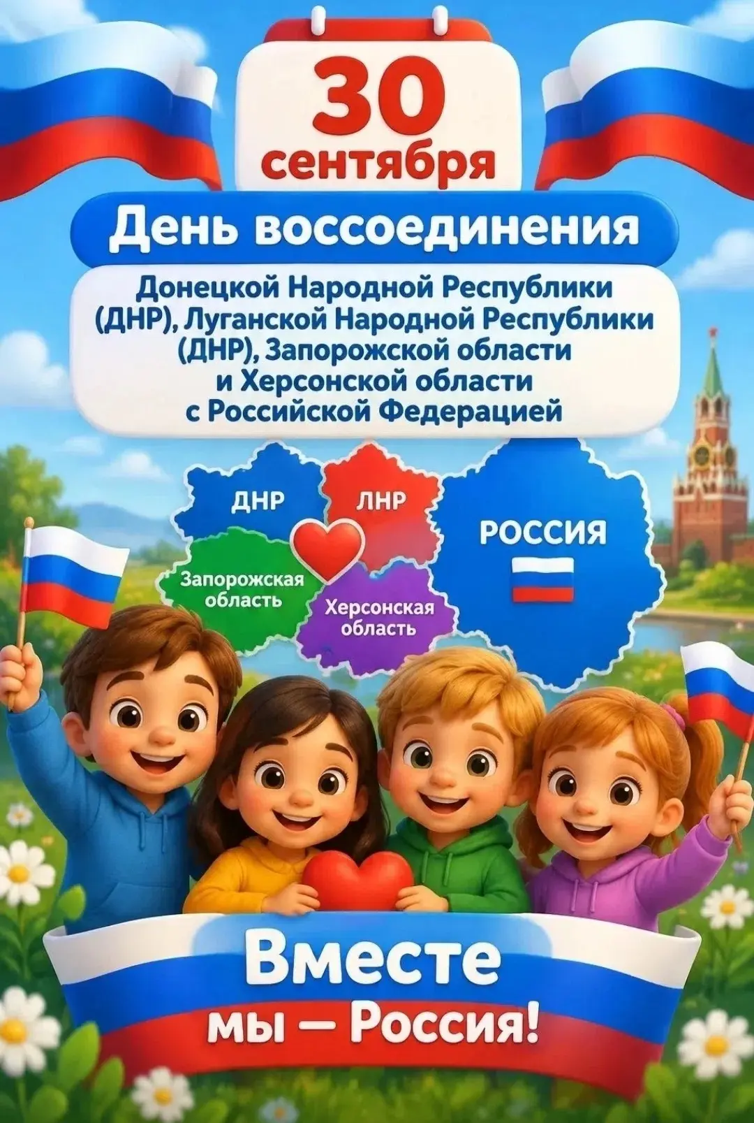 🇷🇺 30 сентября — День воссоединения ДНР, ЛНР, Запорожской и Херсонской областей с Рос...