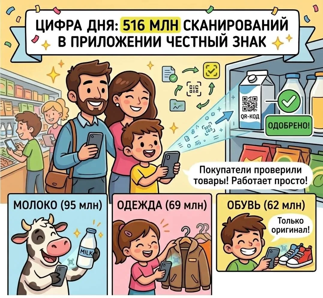 🟡 516 млн проверок в приложении «Честный ЗНАК»