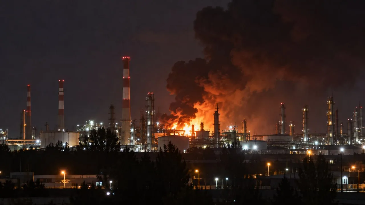 В Рязани после массированной атаки беспилотников загорелся нефтеперерабатывающий завод
