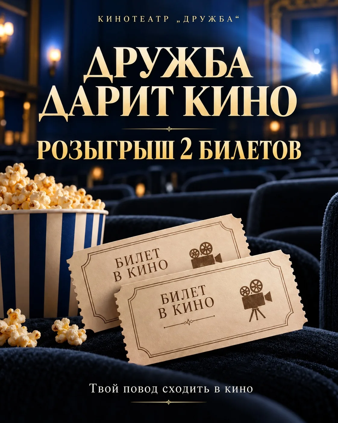 🎬 Интересные премьеры ждут — а мы разыгрываем 2 билета в кинотеатр «Дружба»! 🍿