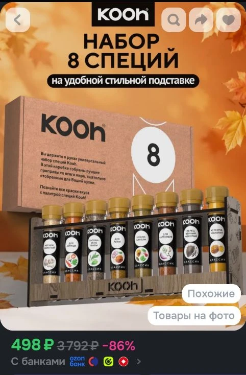 Набор специй подарочный Kooh, специи и приправы на подставке, 8 шт / Подарок на Новый г...