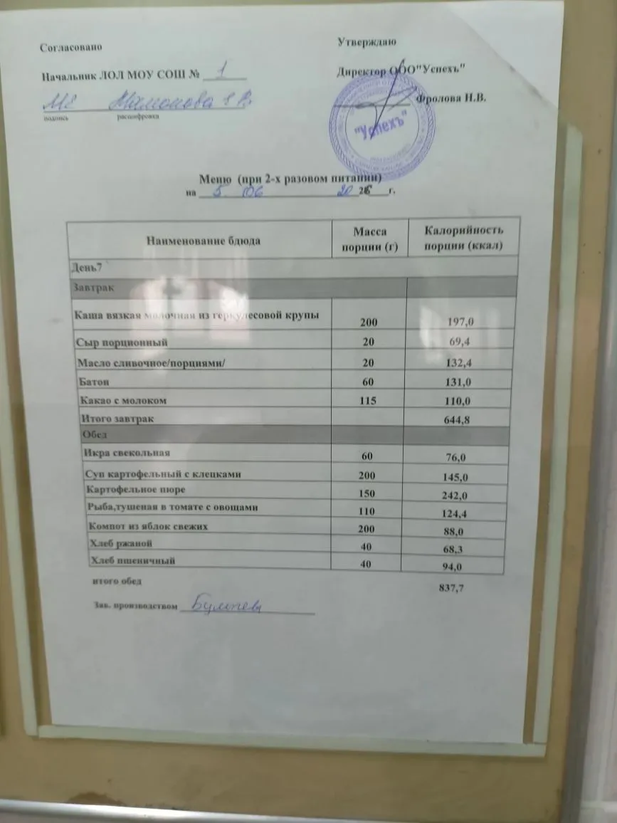 Завтрак в лагере "Улыбка"