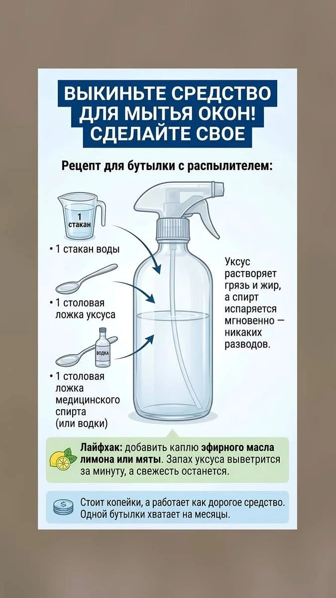 Выкиньте магазинное средство для мытья окон! Сделайте свое своими руками ✨🪟