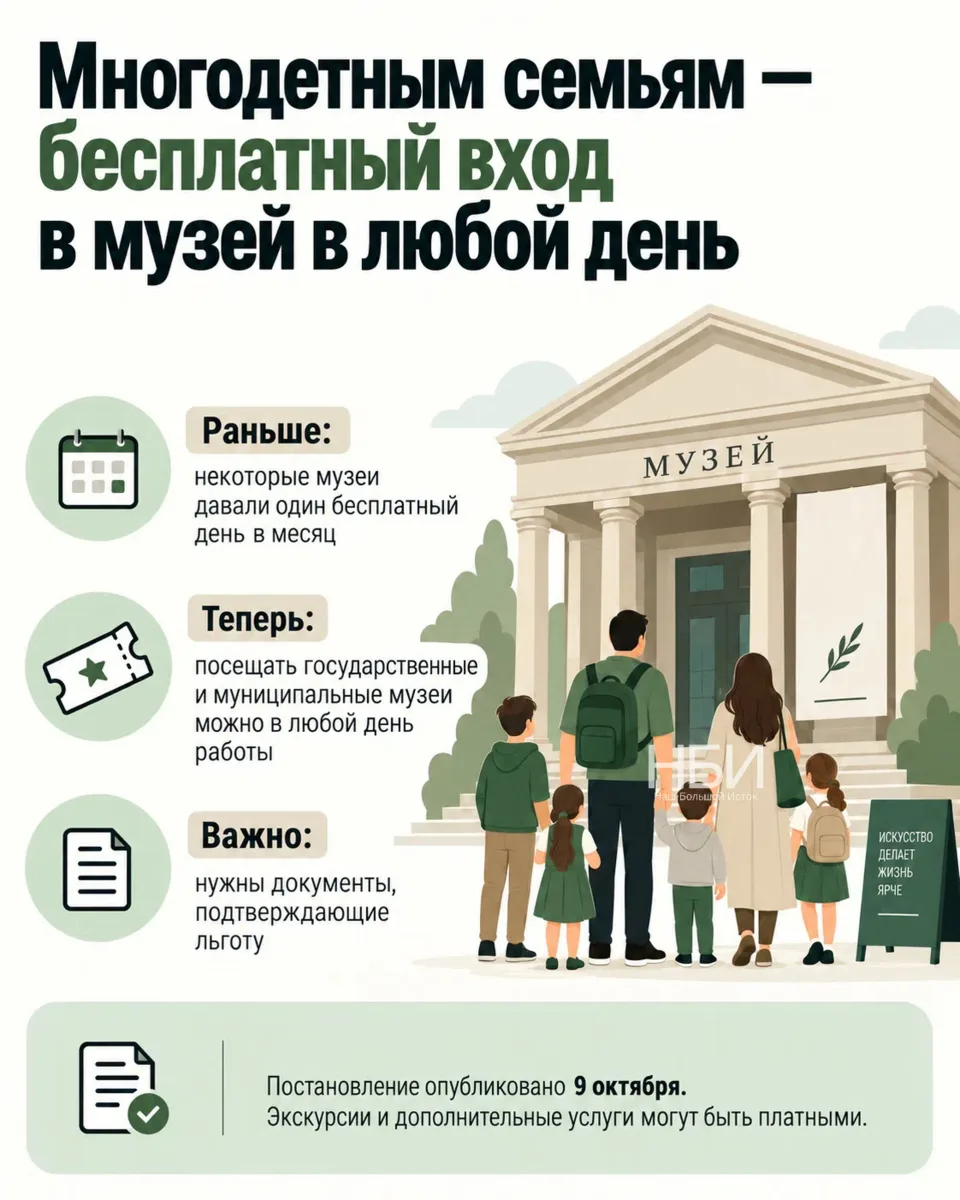 🏛️Многодетным семьям больше не нужно ждать «бесплатного дня» в музее!