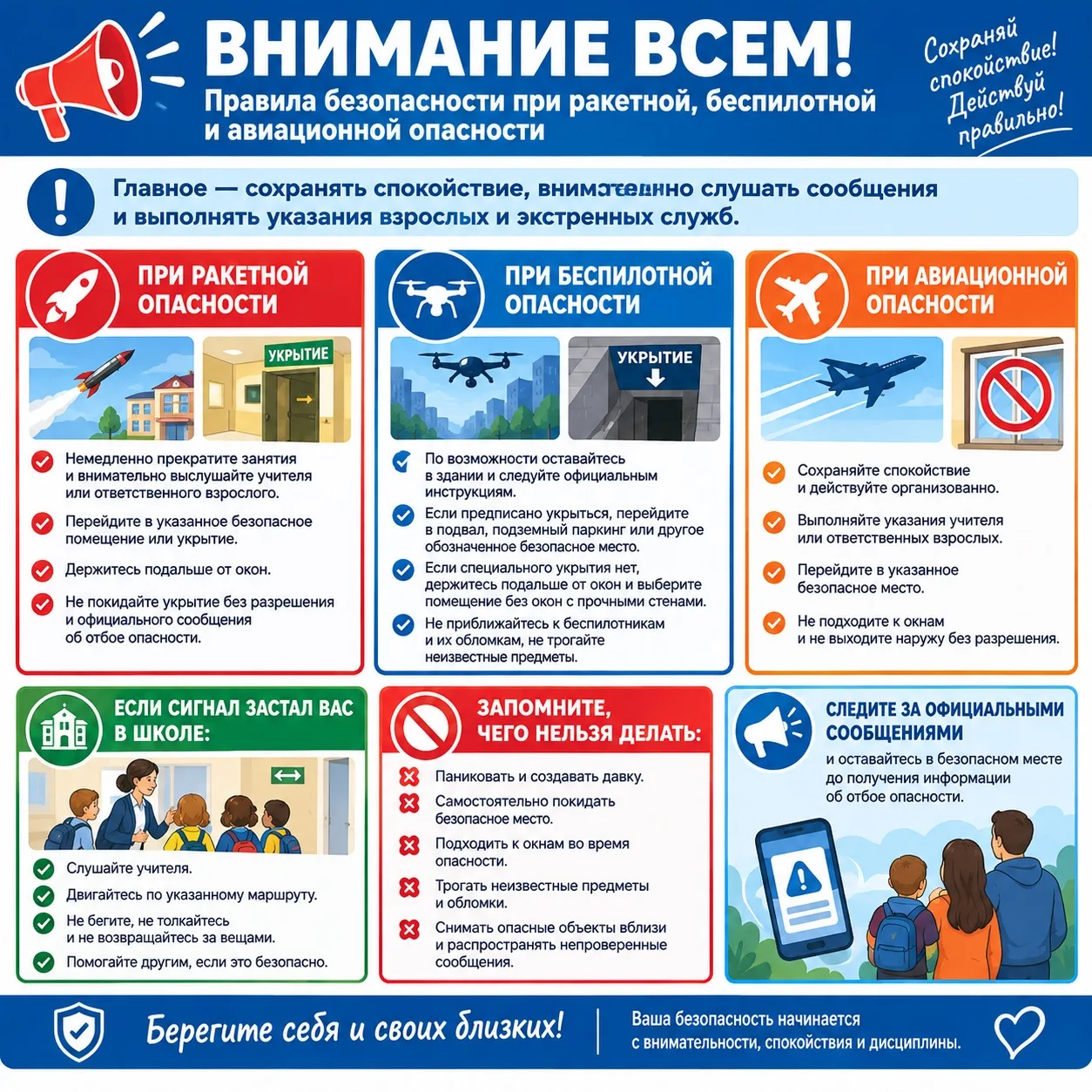 🚨 ВНИМАНИЕ ВСЕМ! Правила безопасности при ракетной, беспилотной и авиационной опасности!