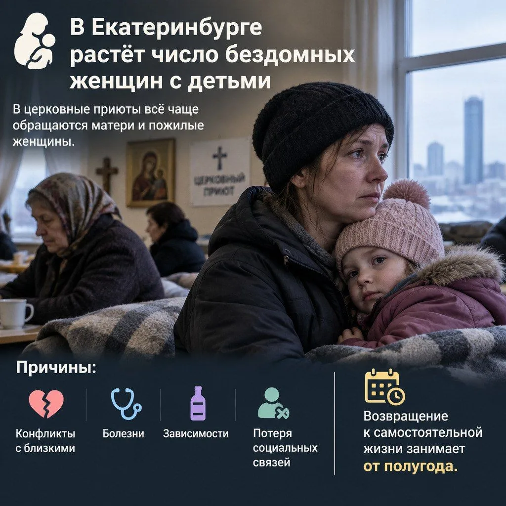 👩‍👧 В Екатеринбурге растёт число бездомных женщин с детьми