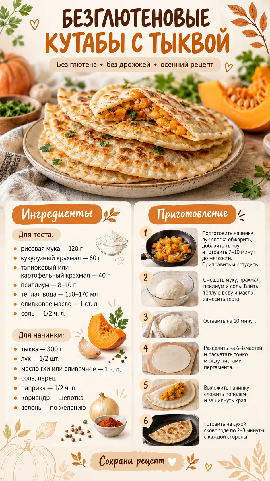 🧡 ПП кутабы с тыквой без глютена