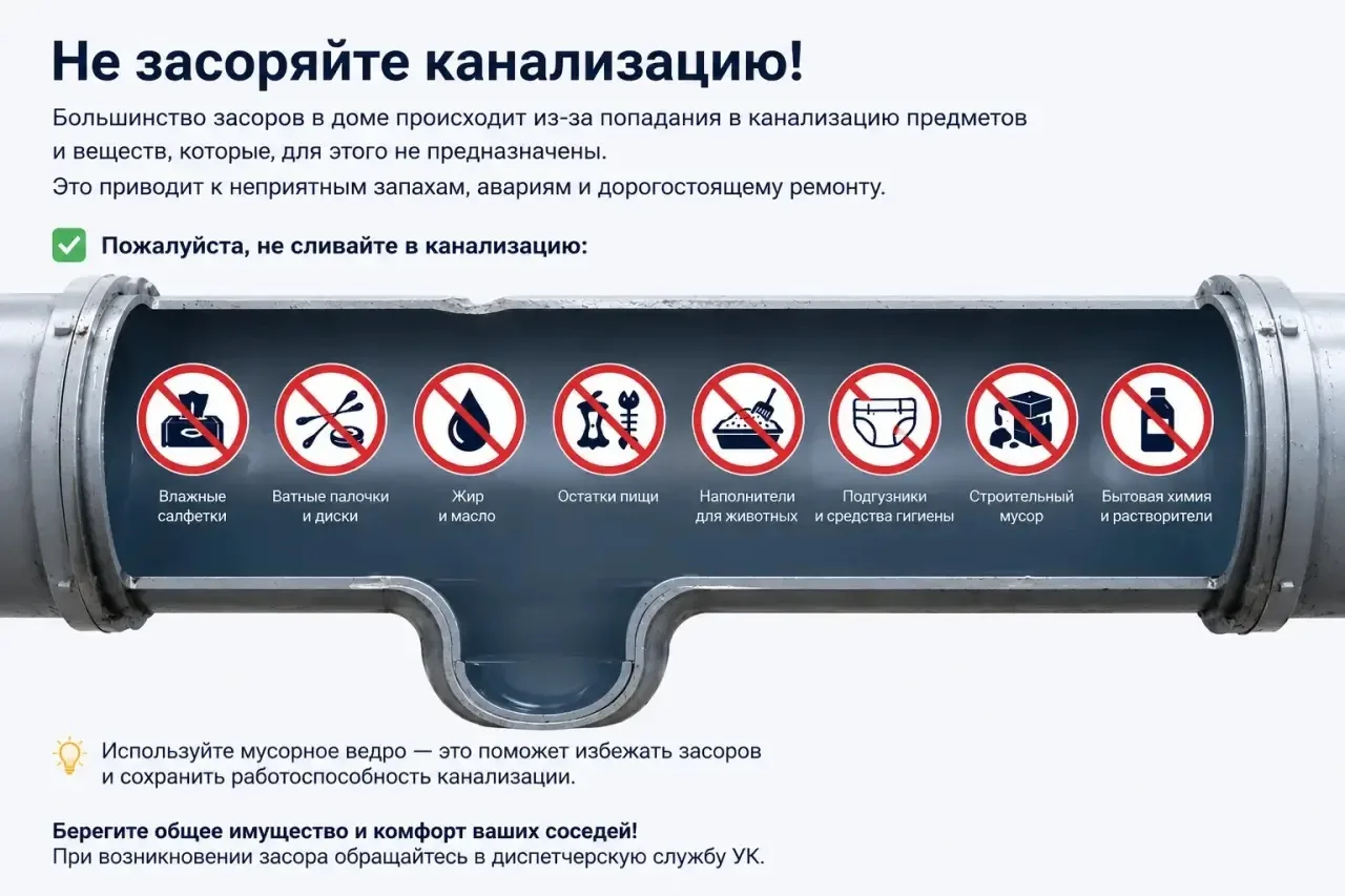 ❗️подготовили памятку, что нельзя смывать в канализацию👆.