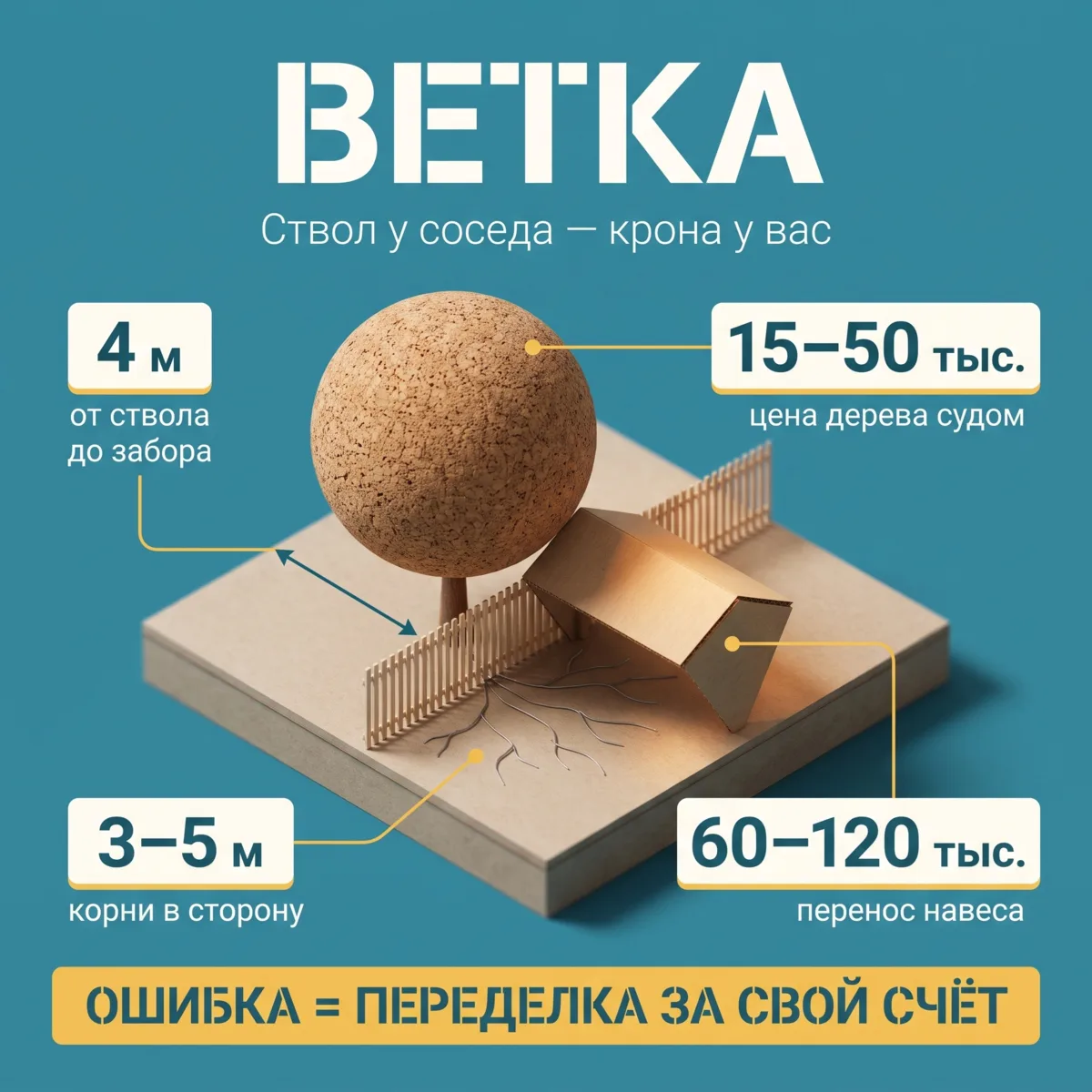 🌳 Дерево соседа роняет ветки к вам: кто убирает и кто платит