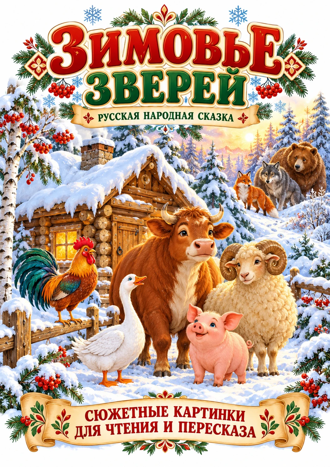 🐂 «Зимовье зверей» — сюжетные картинки для чтения и пересказа!