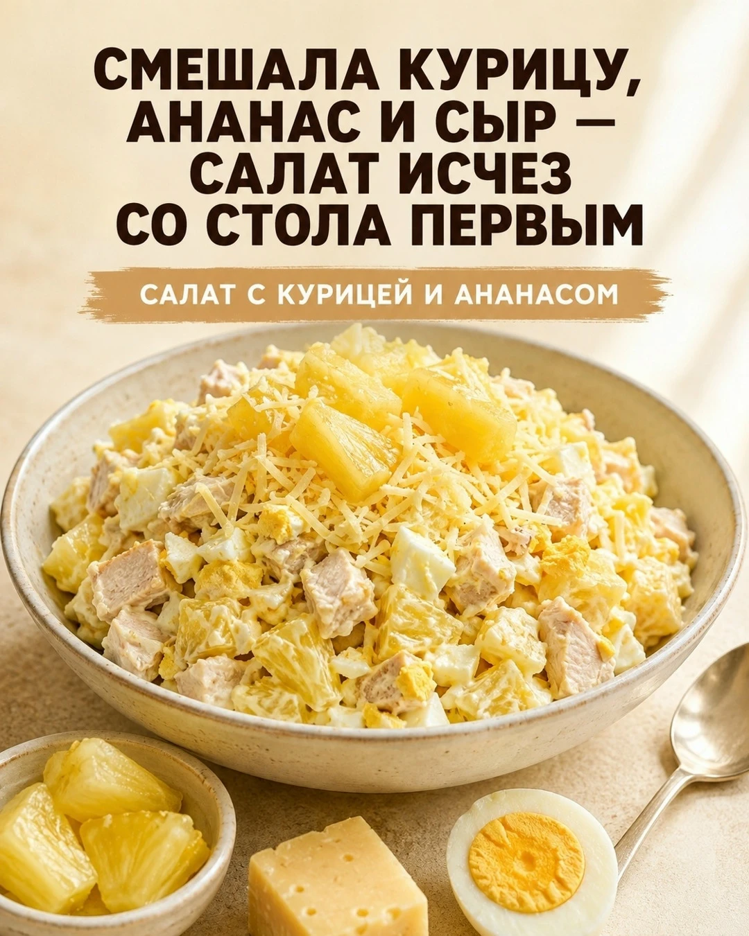 🍍 Смешала курицу, ананас и сыр — и салат исчез со стола первым!