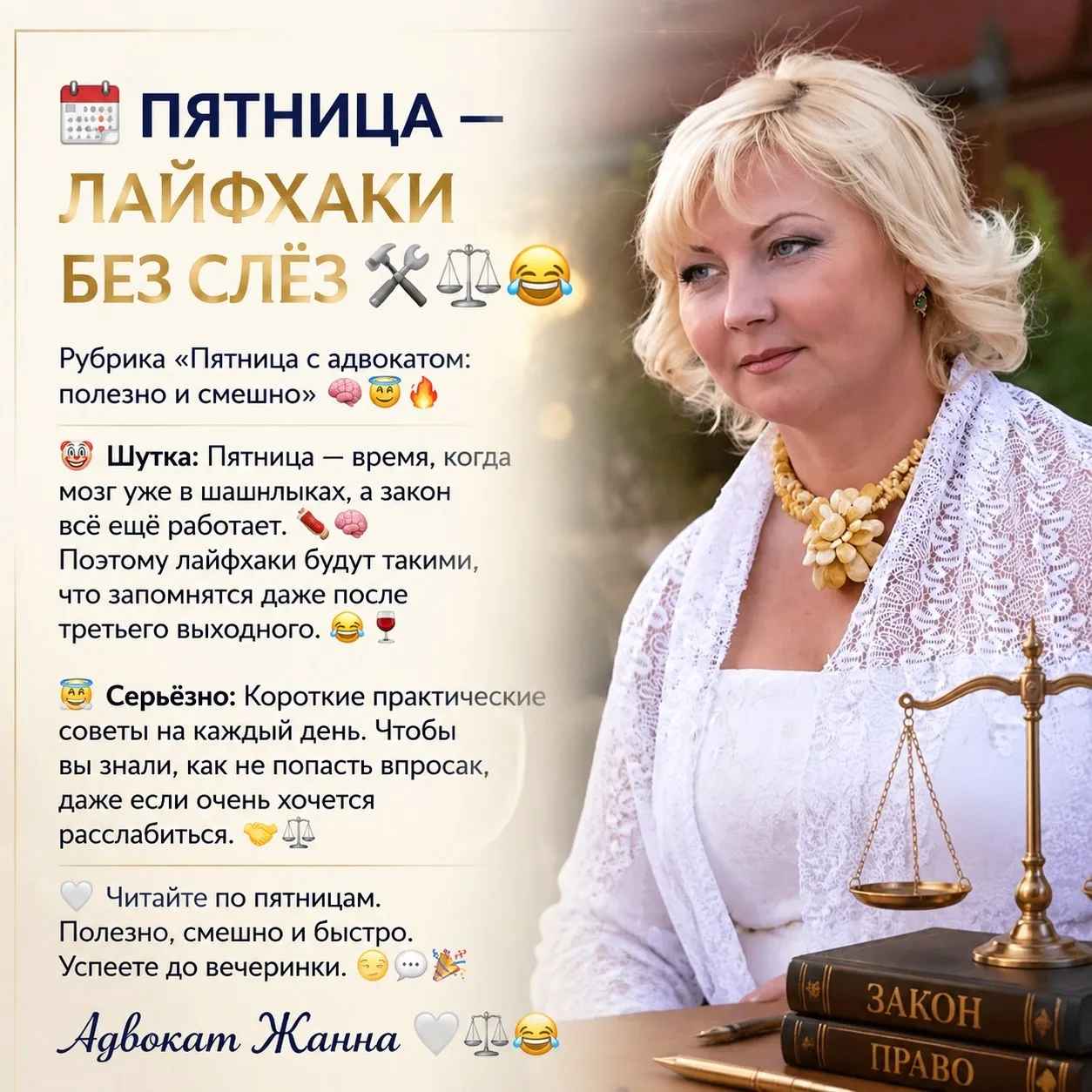 📆 ПЯТНИЦА — РУБРИКА «ПЯТНИЦА С АДВОКАТОМ» 🗓️⚖️😊🎉