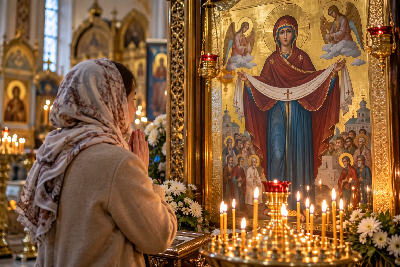 ✨Величаем Тя, Пресвятая Дево, и чтим Покров Твой святый: Тя бо виде святый Андрей на во...