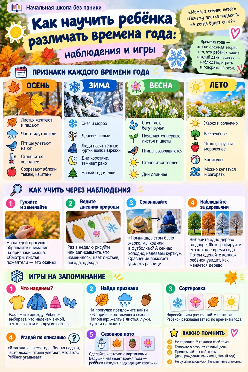 🍂 Как научить ребёнка различать времена года: наблюдения и игры