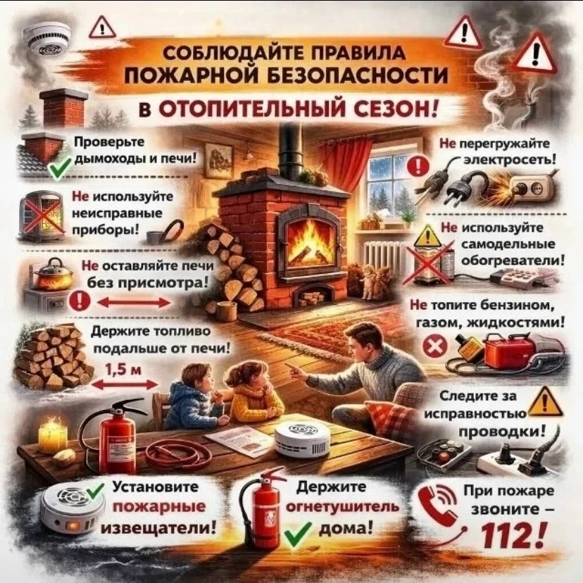 С наступлением холодов риски пожаров возрастают. Чтобы сохранить тепло и жизнь, соблюда...