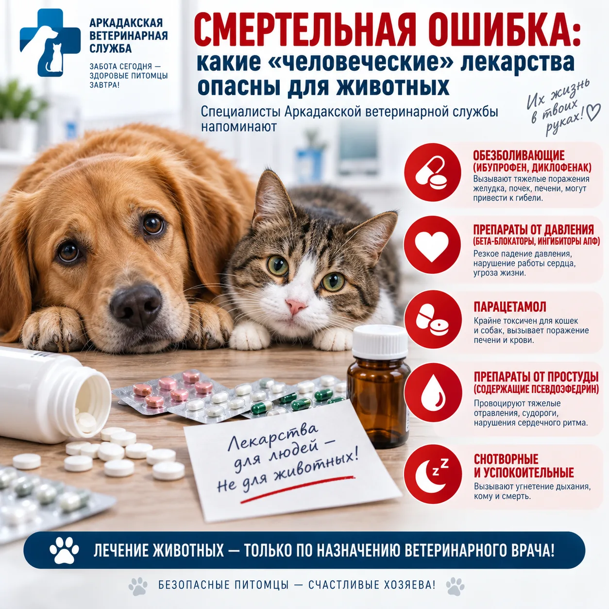 СПИСОК ЧЕЛОВЕЧЕСКИХ ЛЕКАРСТВ, смертельно опасных для собак и кошек.🆘
