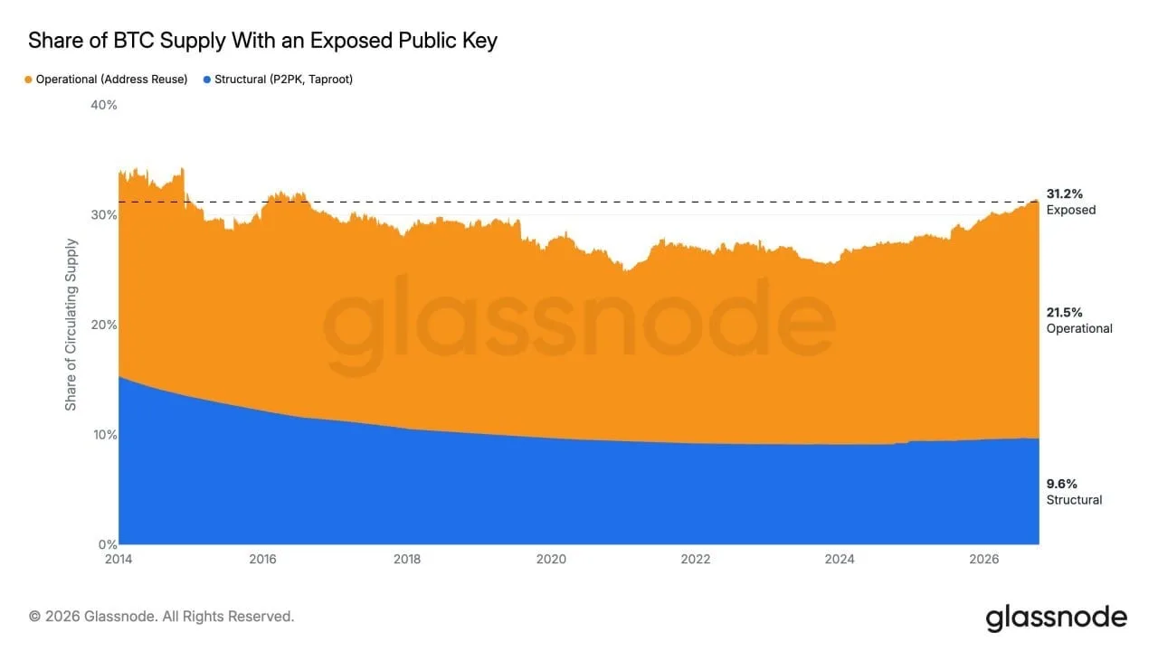 Публичные ключи от примерно 6,26 млн BTC, или 31,2% от общего количества, сейчас видны ...
