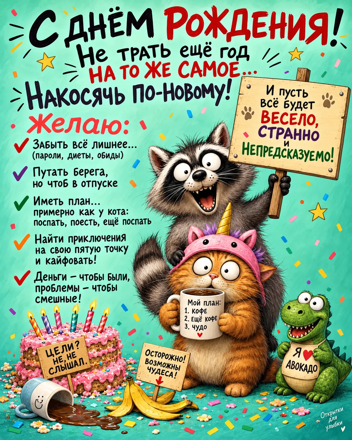 🎂 Пусть жизнь подкидывает только приятные сюрпризы, деньги размножаются без твоего уча...