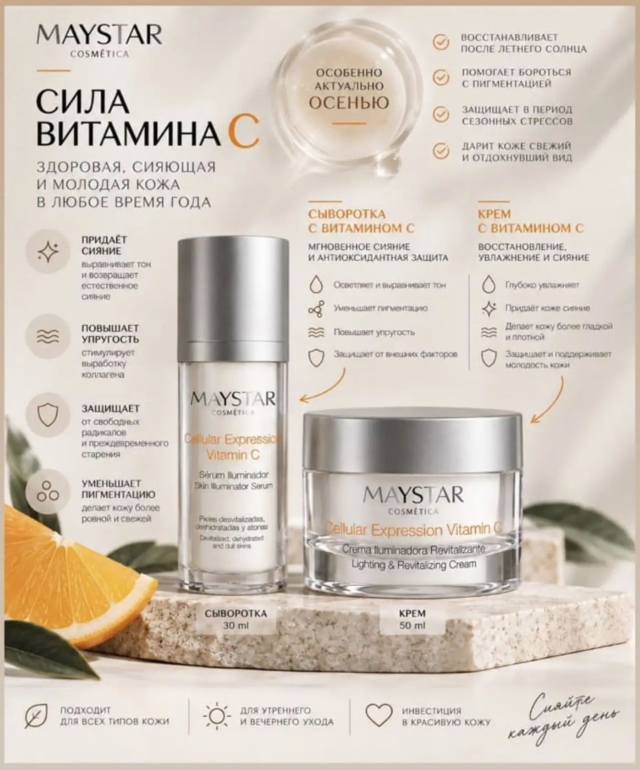 🍊 Сила витамина С: почему осенью он нужен коже как никогда