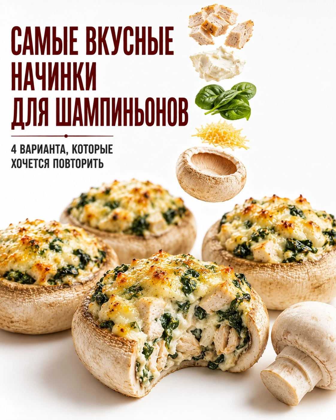 🍄 Фаршированные шампиньоны — та самая закуска, которую легко сделать совершенно разной...