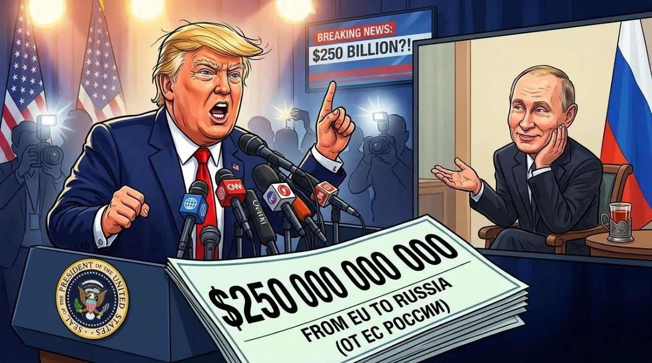 🪂 Президент США Дональд Трамп заявил, что Евросоюз заплатил России 250 млрд долларов з...