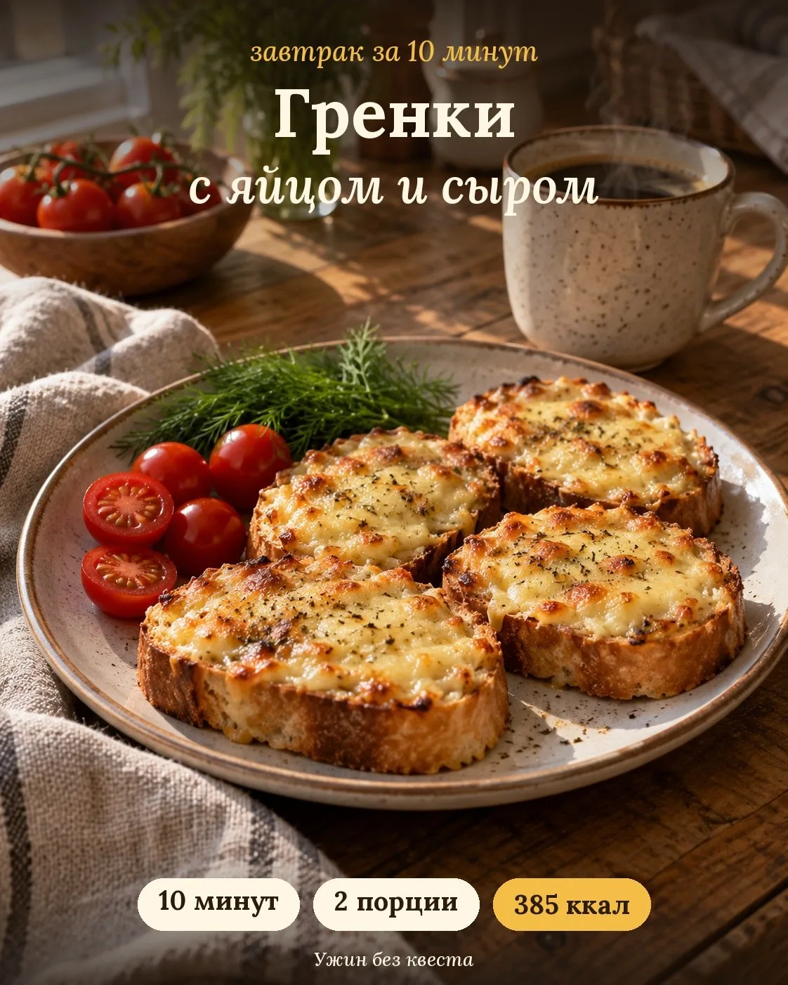 Гренки с яйцом и сыром: завтрак из вчерашнего батона 🍞