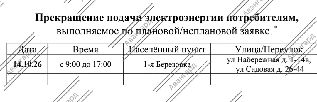 Отключение электроэнергии