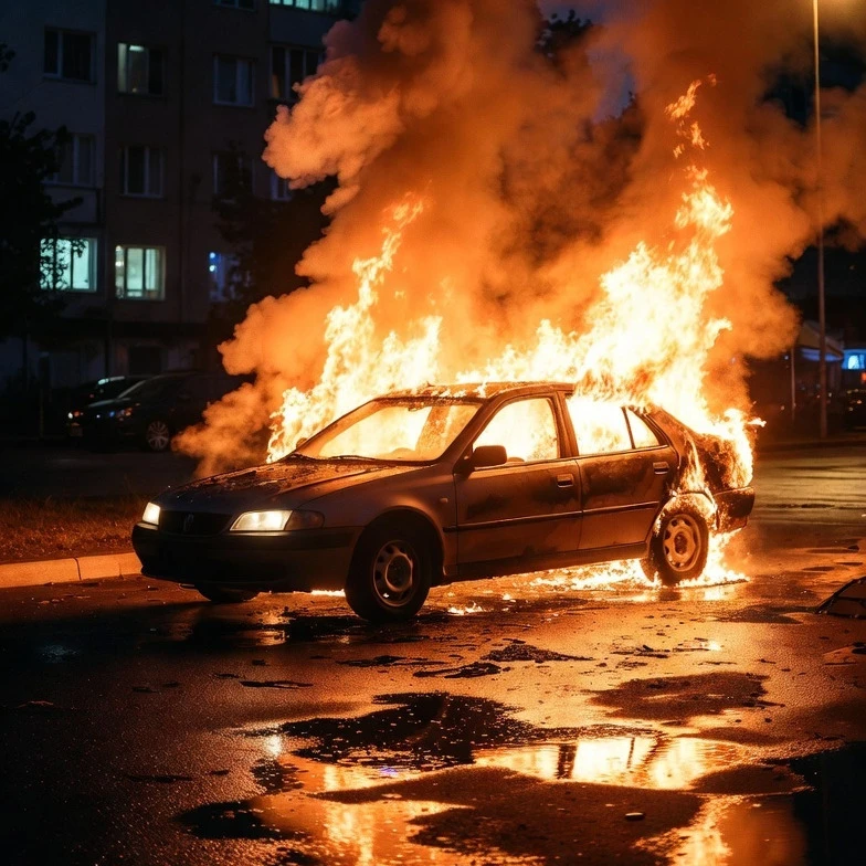 В Приамурье на трассе вспыхнул автомобиль. Происшествие случилось ночью 10 октября на д...