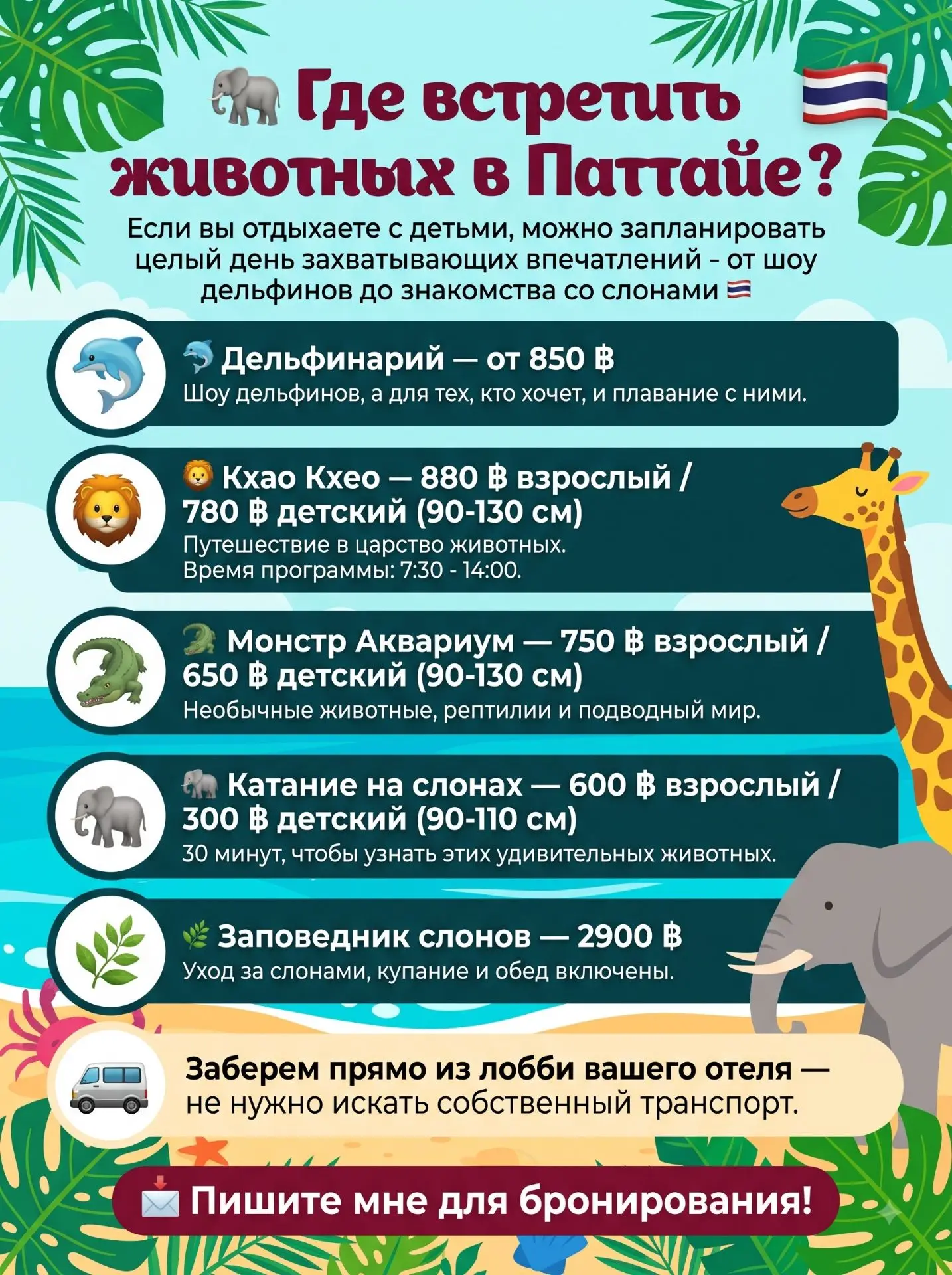 🐘 Где познакомиться с животными в Паттайе?