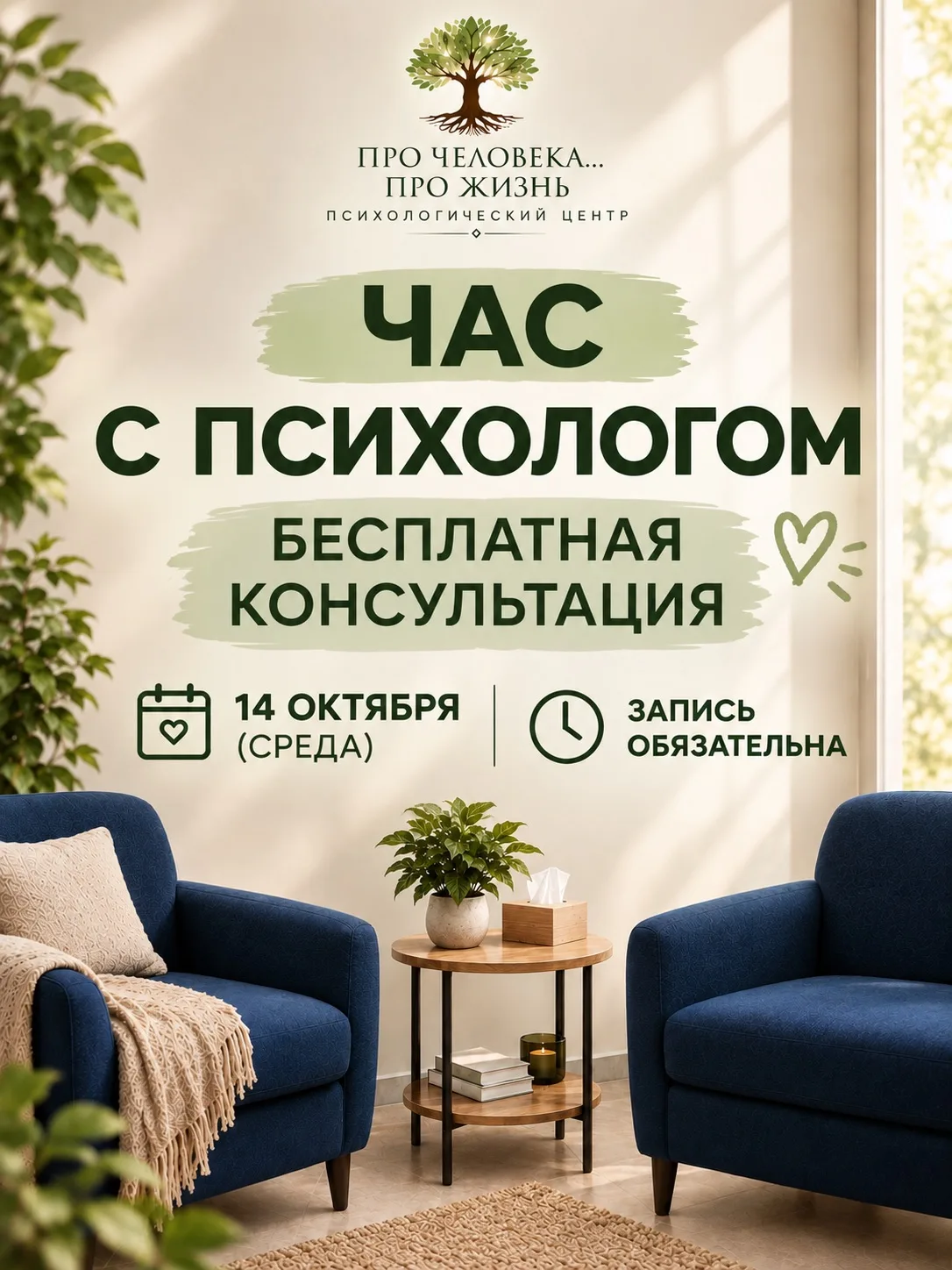 🌿 «ЧАС С ПСИХОЛОГОМ» — БЕСПЛАТНО