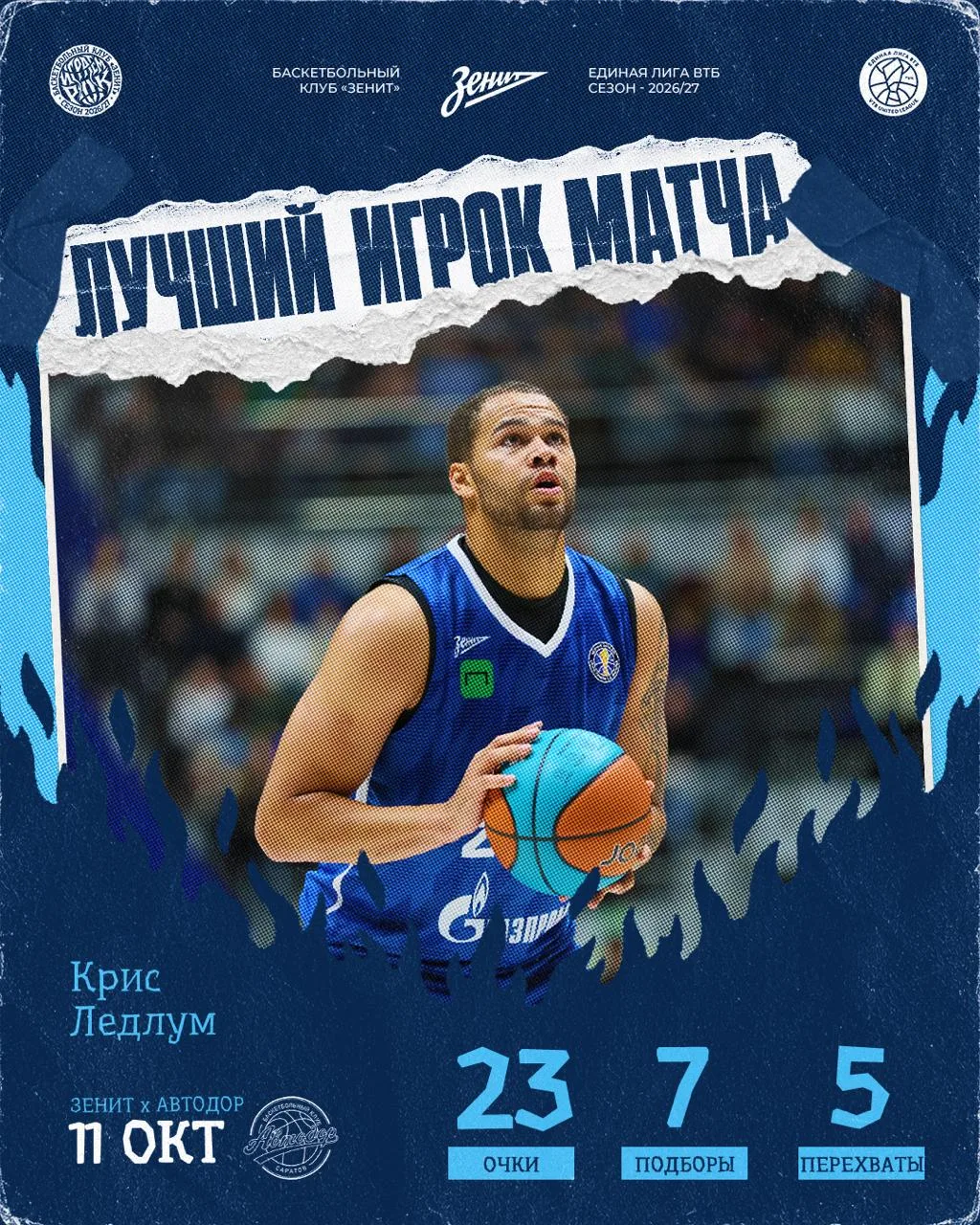 💪 Крис Ледлум — лучший игрок матча!