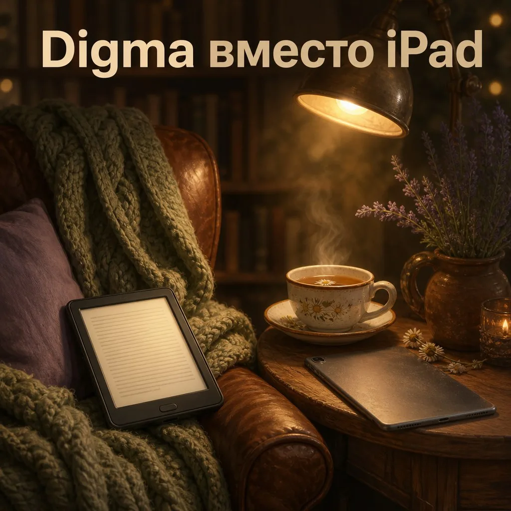 Заменил iPad на читалку Digma за 9 тысяч и теперь спокойно читаю по полтора-два часа по...