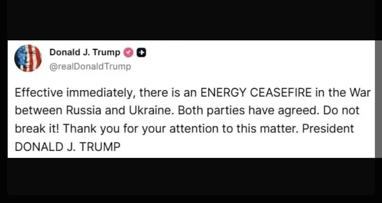 Дональд Трамп в своих социальных сетях объявил о начале энергетического перемирия между...