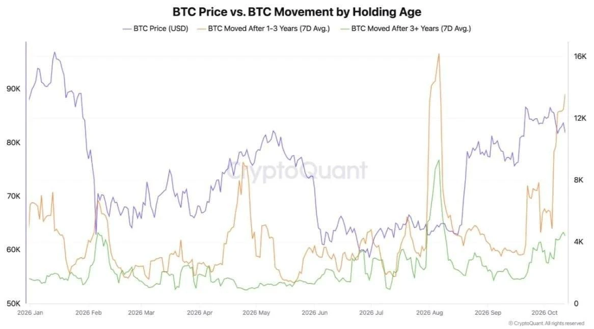 Владельцы BTC активизировали кошельки возрастом 1–3 года.
