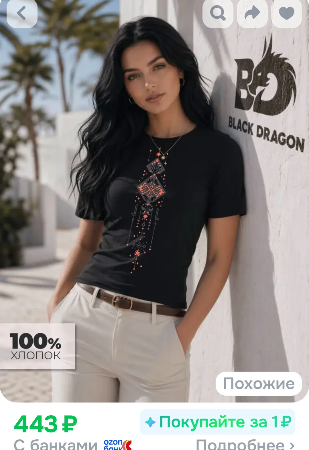 Футболка Black Dragon 100% хлопок с легким принтом базовая 1 шт