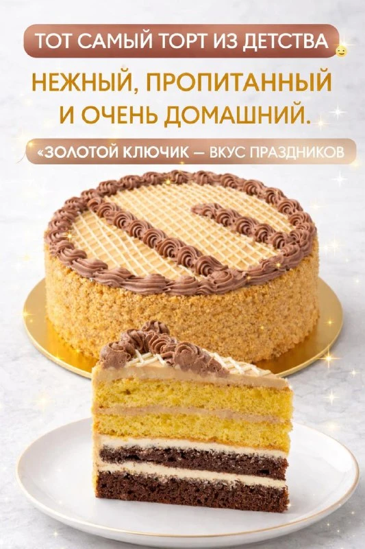 ЕСЛИ В ДОМЕ ЕСТЬ «ЗОЛОТОЙ КЛЮЧИК» — ПРАЗДНИК УДАЛСЯ!✨ ДВА БИСКВИТА, ДВА КРЕМА И АБСОЛЮТ...