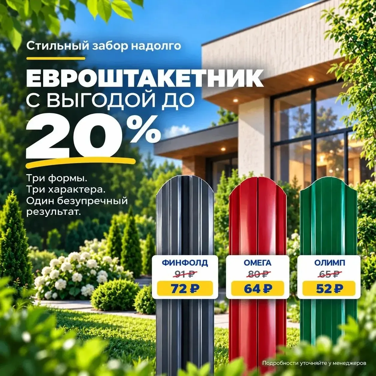 🔥 Акция! Скидка 20% на евроштакетник при заказе забора под ключ.