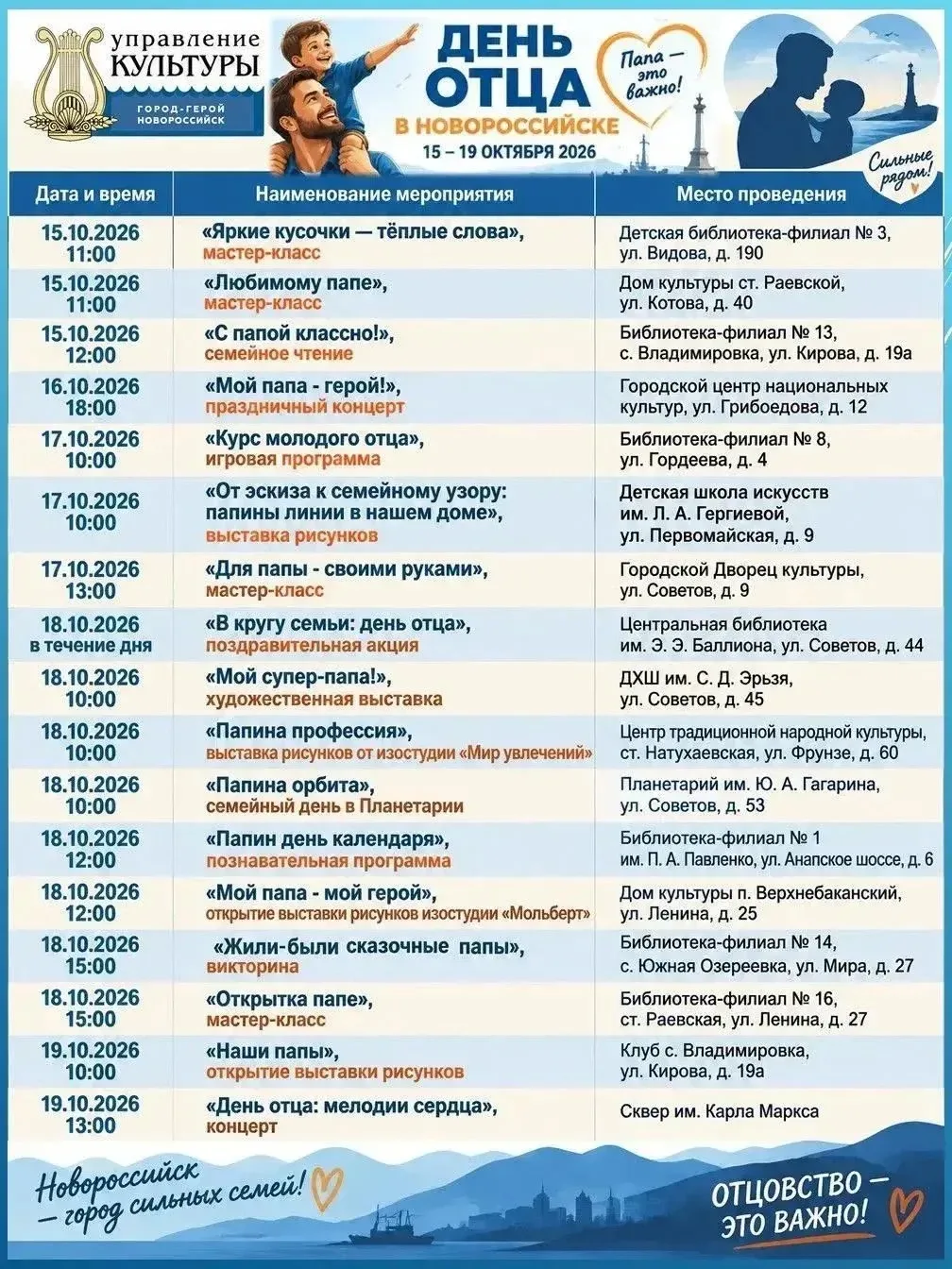 Новороссийск отметит День отца.