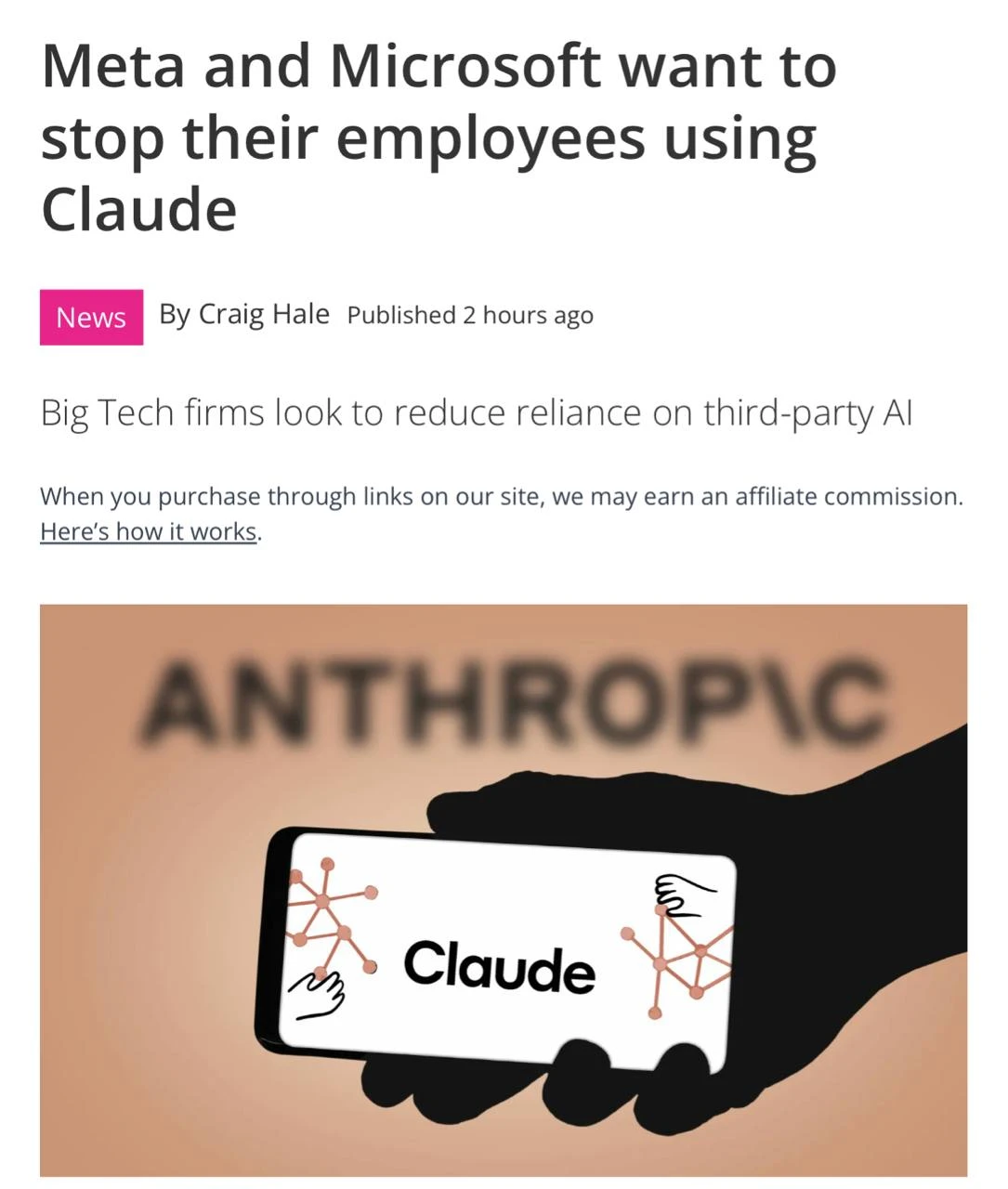🛑 Meta* и Microsoft отучают сотрудников от Claude