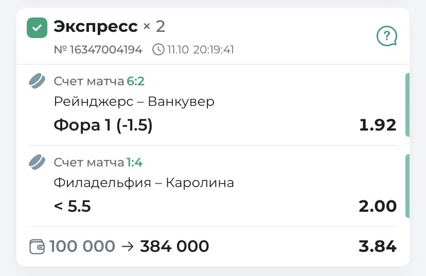 🔥 уверенная   победа по платному двойнику ХОККЕЙ НХЛ КФ 3.84✅