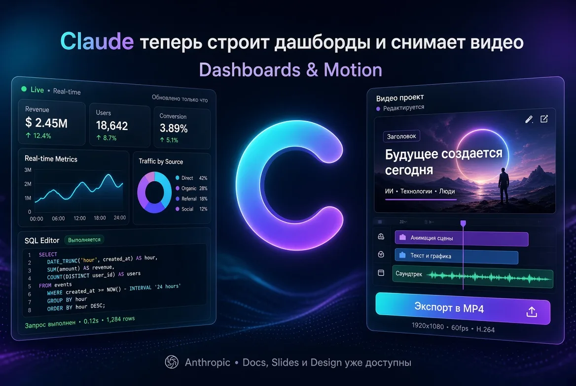 📈 Claude теперь строит дашборды и снимает видео прямо в чате