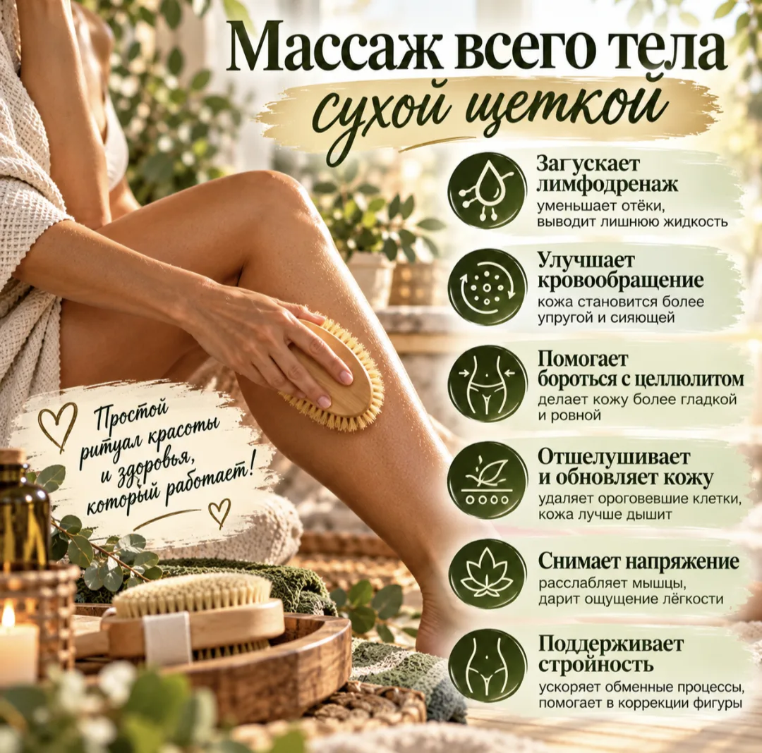 Неоднократно писала про массаж сухой щеткой!