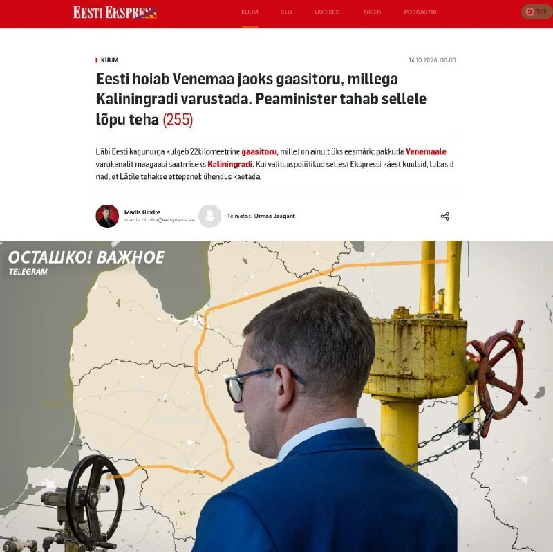 Эстония обсуждает ограничение резервного газопровода в Калининград