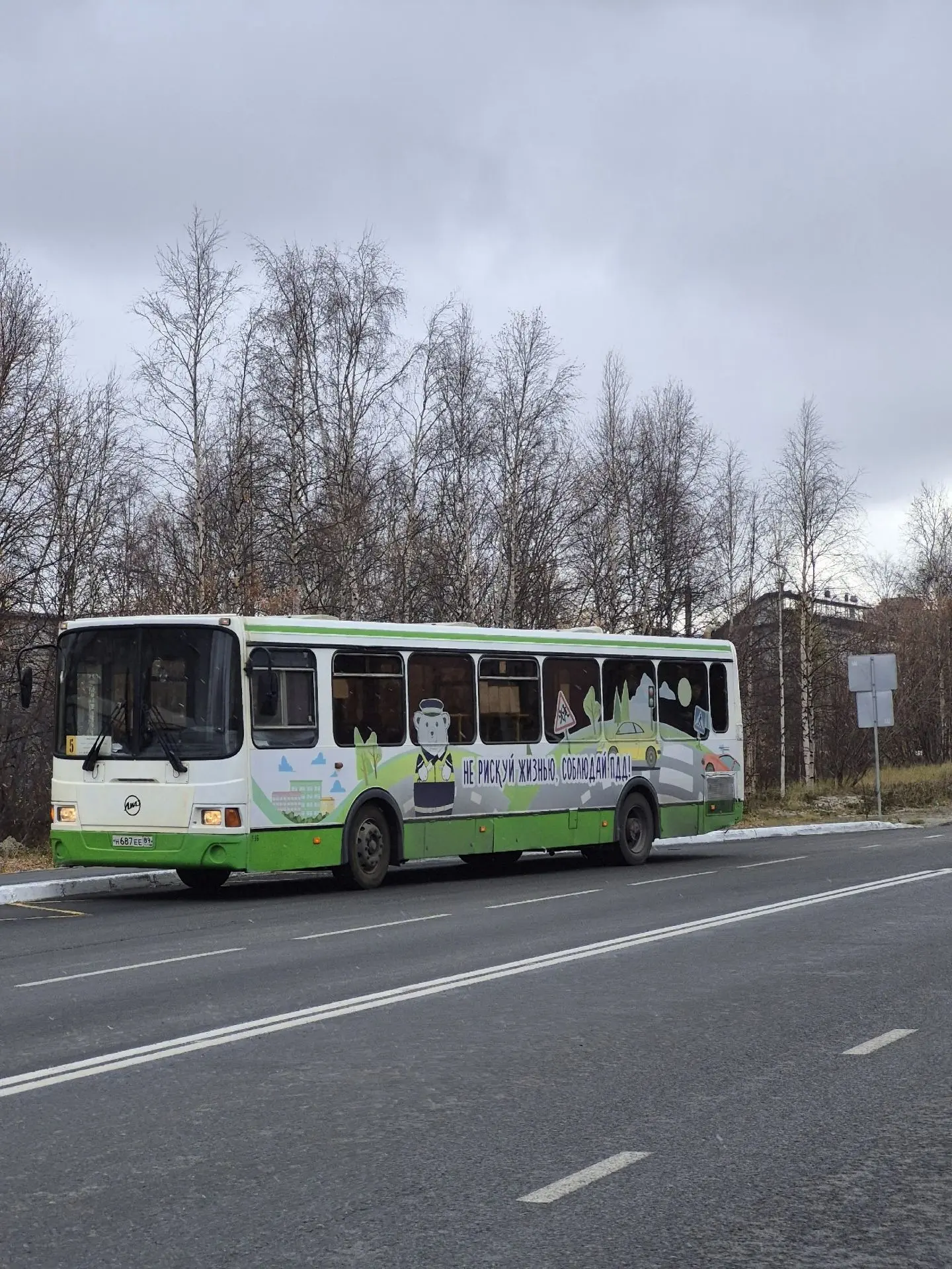 В пасмурный день даже автобус выглядит задумчивым.