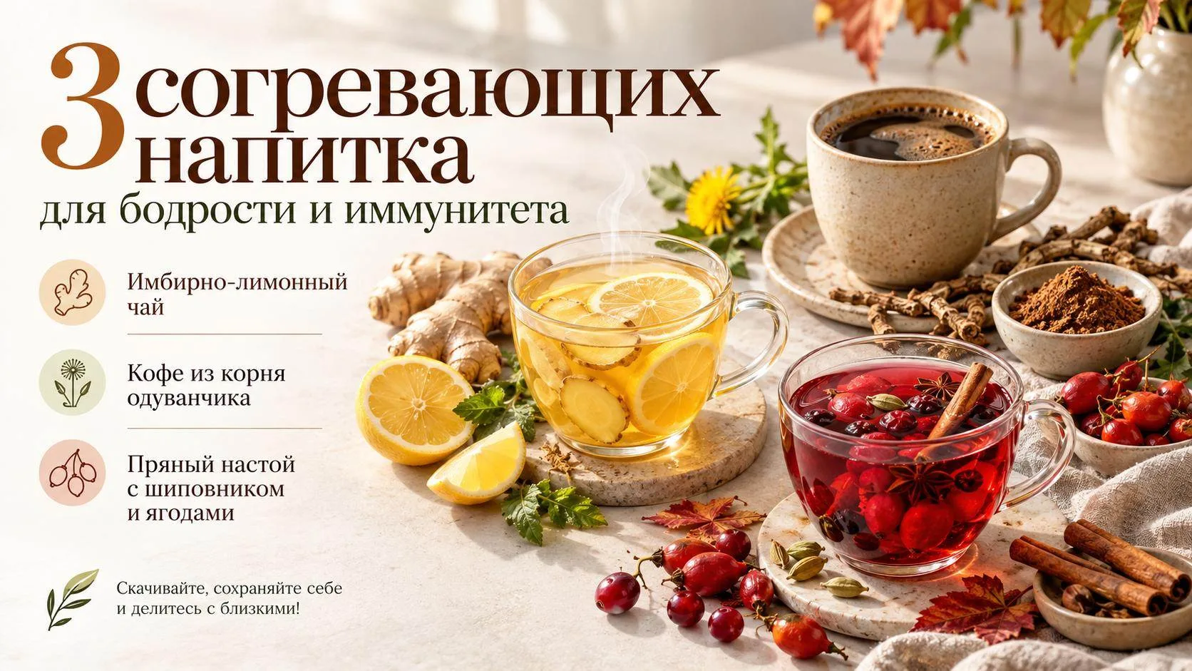 3 согревающих напитка для бодрости и иммунитета ☕️