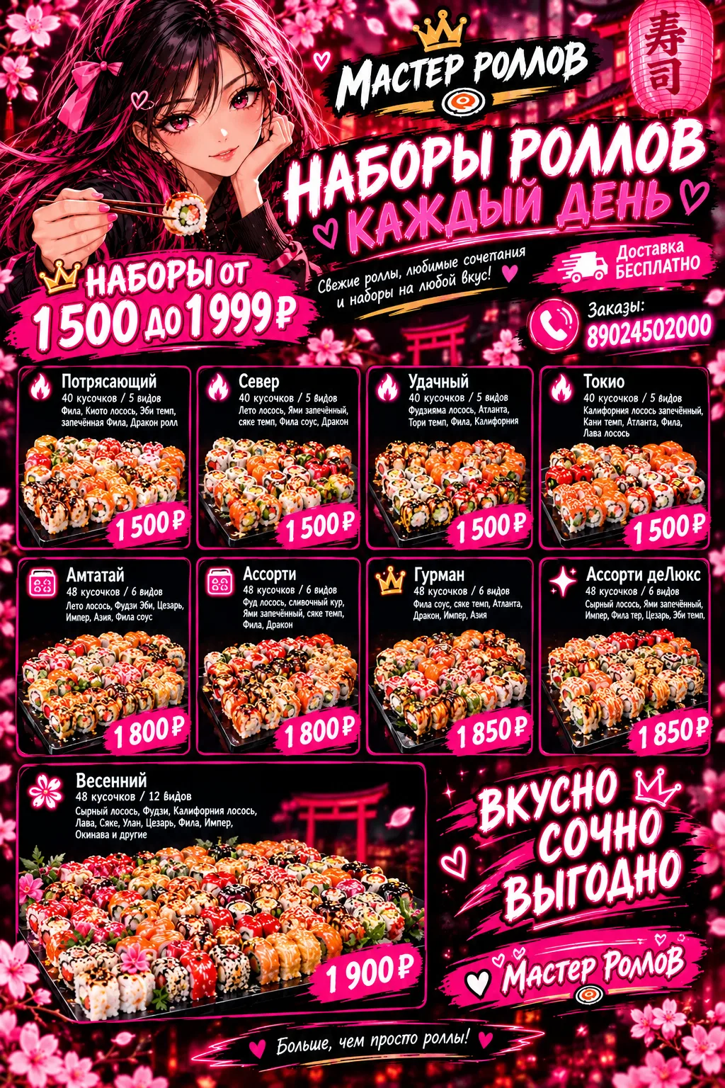 💗 МАСТЕР РОЛЛОВ 🍣💕 НАБОРЫ ОТ 1 500 ДО 1 999 ₽