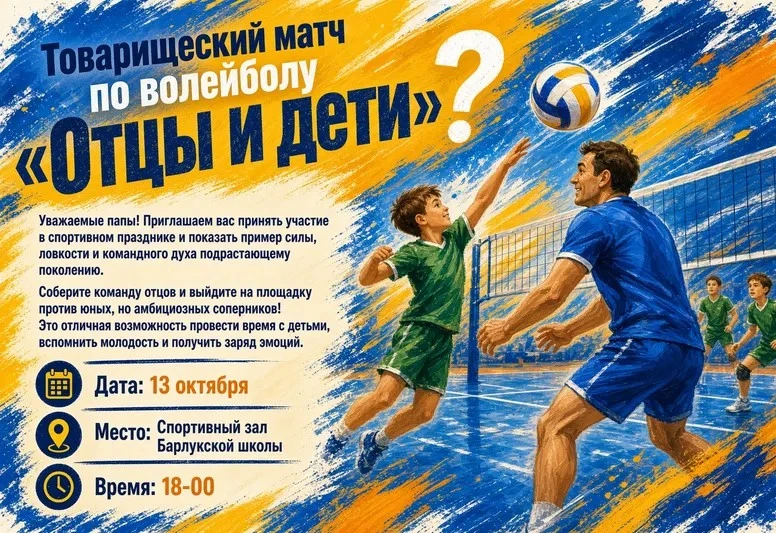 🏐 Товарищеский матч по волейболу «Отцы и дети»! 🏐
