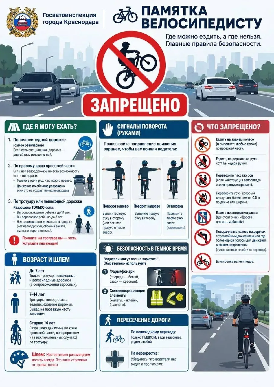 Госавтоинспекция Краснодара напомнила велосипедистам о правилах